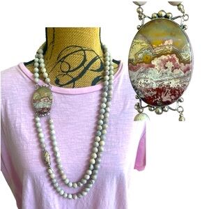 Terner sterling silver Necklace Precious Crazy Lace Agate Gemstones necklace